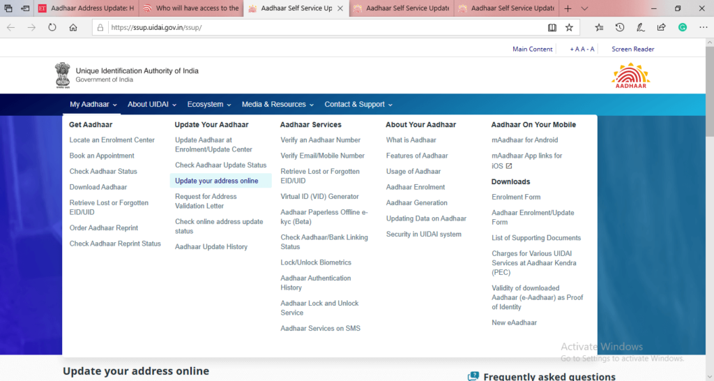 Documents required for Aadhar Card Address Change (Aadhar Address Proof)