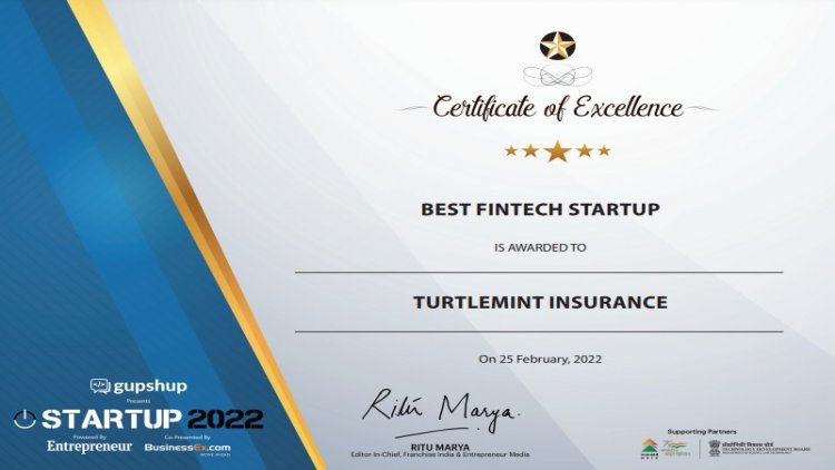 Turtlemint wins the Best Fintech Startup by Entrepreneur India