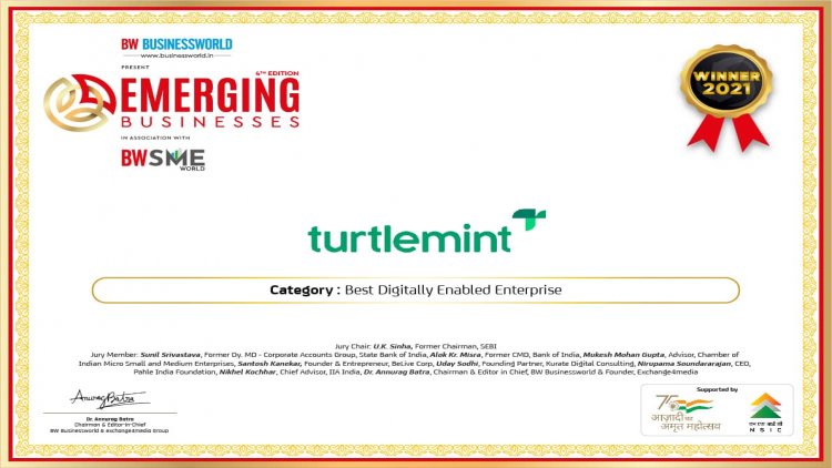 Turtlemint wins “The Best Digitally-Enabled Enterprise” award hosted by BW Businessworld