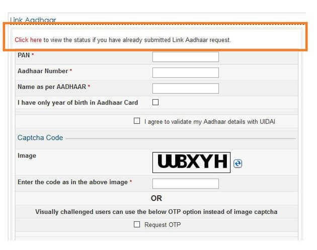 Aadhaar PAN link status