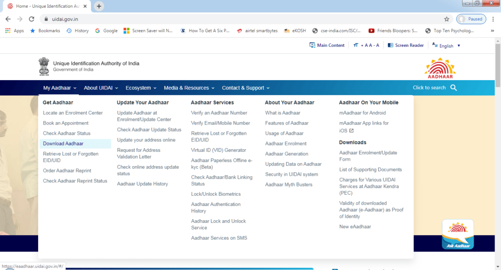 Download Aadhaar